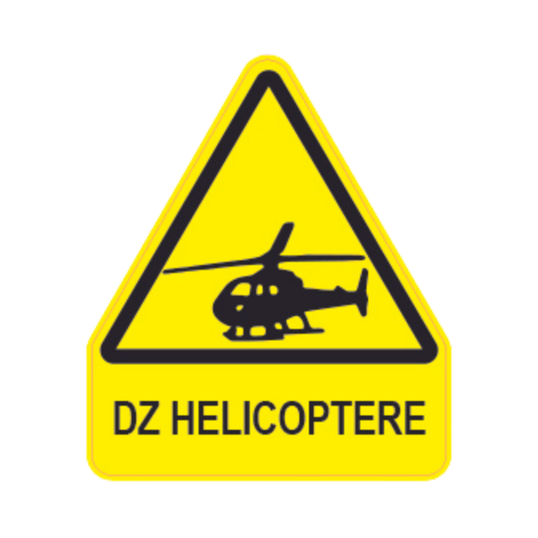 Panneau Triangle DIBOND Danger Texte "DZ Hélicoptère" TRI-DIB169-TX